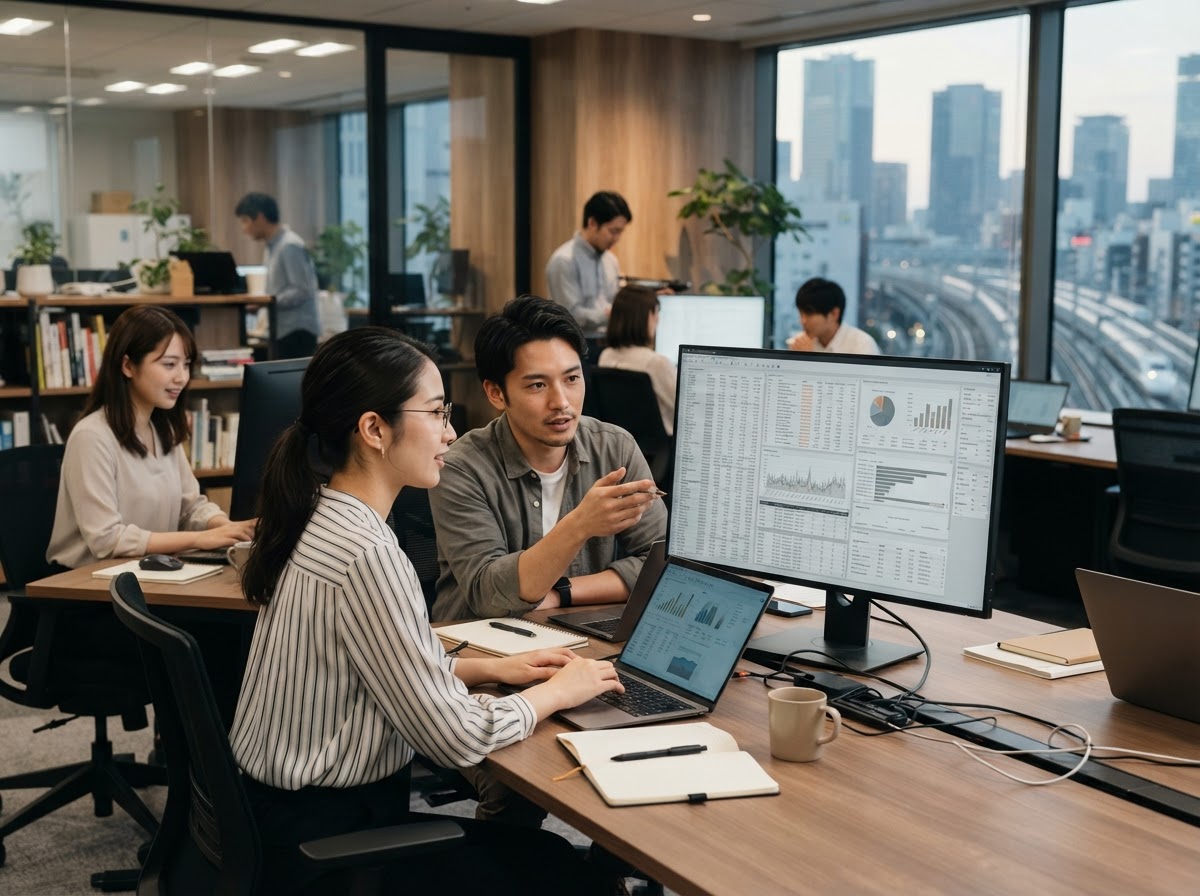 Zaichain AI のデータ分析ダッシュボードを操作する様子のイメージ